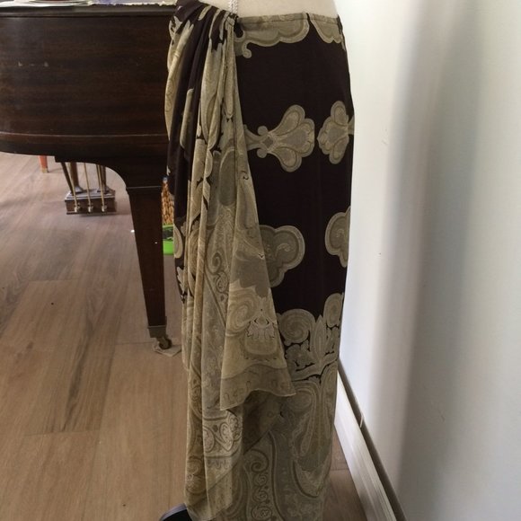 J Peterman Brown Silk Sarong Maxi Skirt 12 - Picture 9 of 11